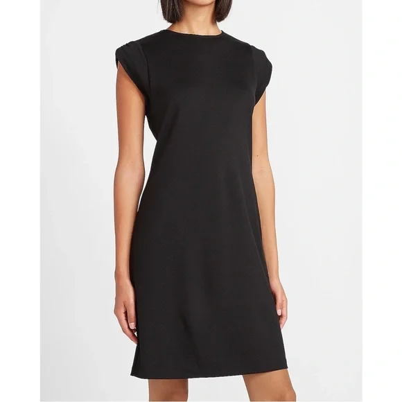 black fitted shift dress Squasht Long Sleeve Shift Dress V-neck/ Scoop Neck Black Rib - Size XS, Small main image 0